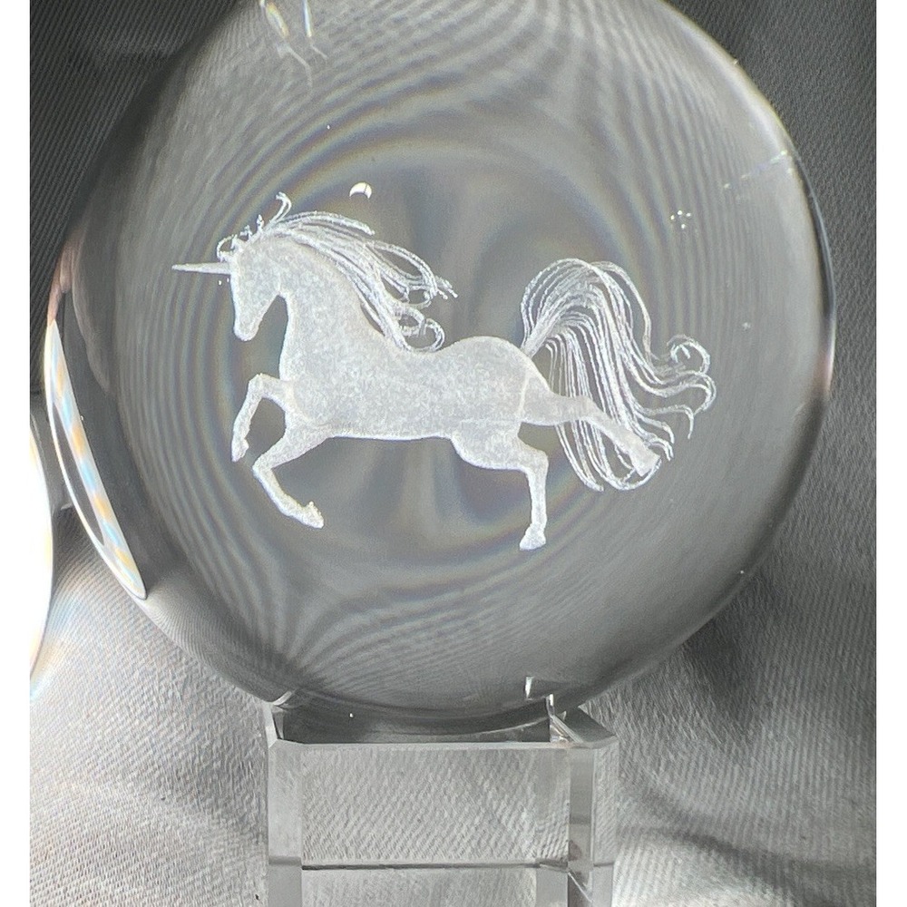 Unicorn glass paperweight 3" Round With Stand And Beautiful Box - Picture 3 of 8